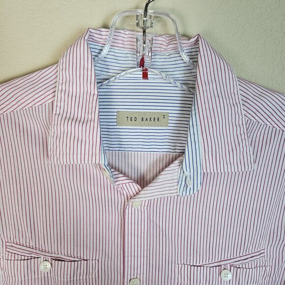 Ted Baker Womens Cotton Shirt XS Button Down Red Stripe Contrast Cuff Designer 2 - Picture 6 of 16